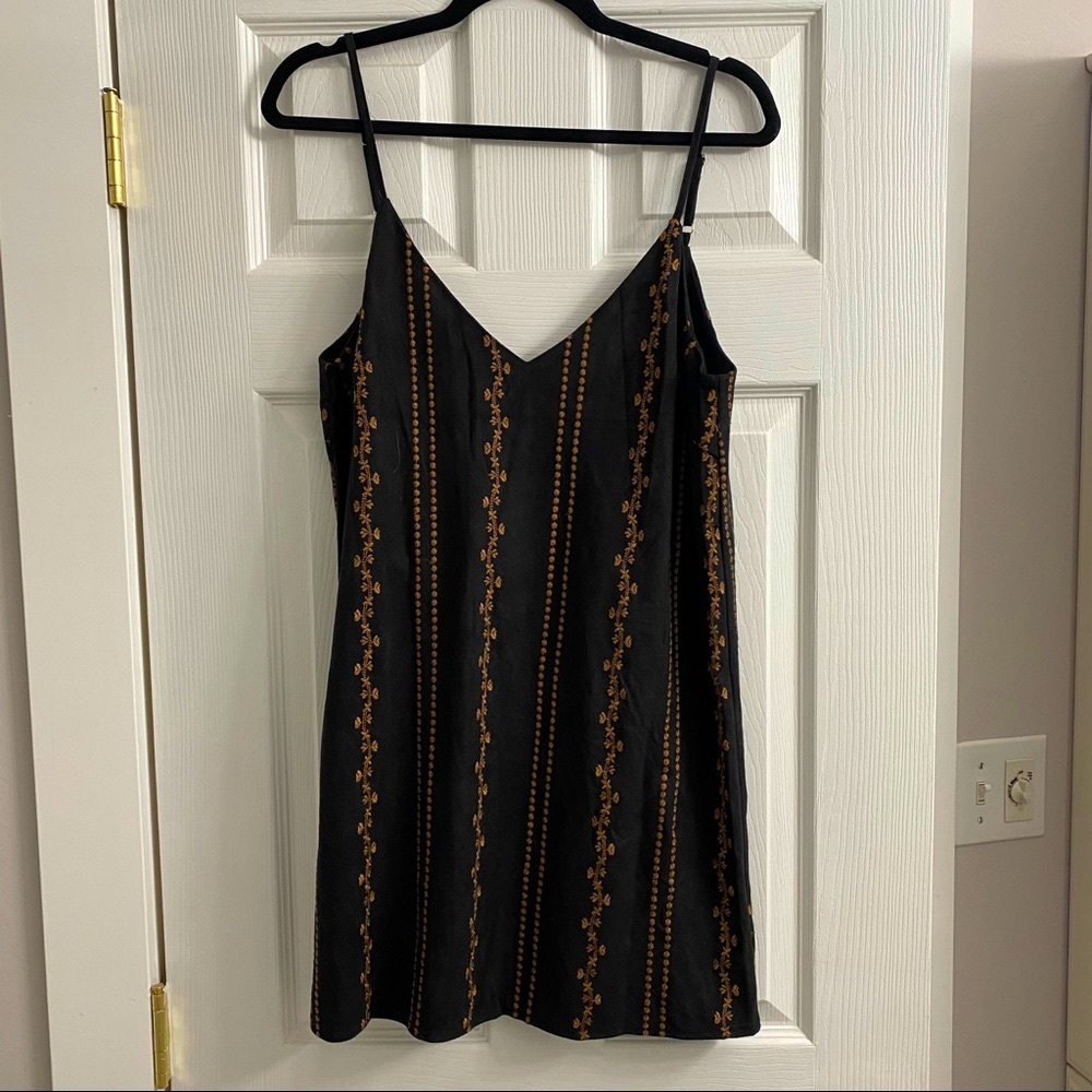 black faux suede embroidered slip dress